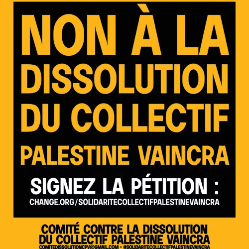 print A2 003 Du 15 au 25 avril, mobilisation contre la dissolution du Collectif Palestine Vaincra