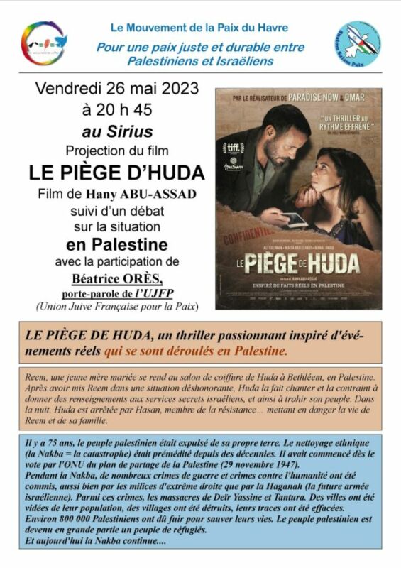 Au Havre (76), projection du film "Le piège de Huda" suivie d'un débat avec Béatrice Orès, porte-parole de l'UJFP