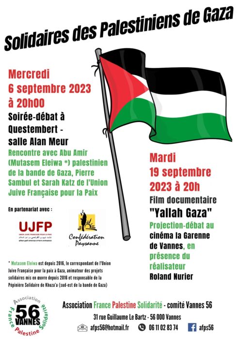solidaires des Palestiniens de Gaza. Vannes. 6 septembre 2023
