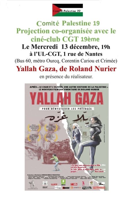 À Paris (19ème), projection du film Yallah Gaza de Roland Nurier en sa présence