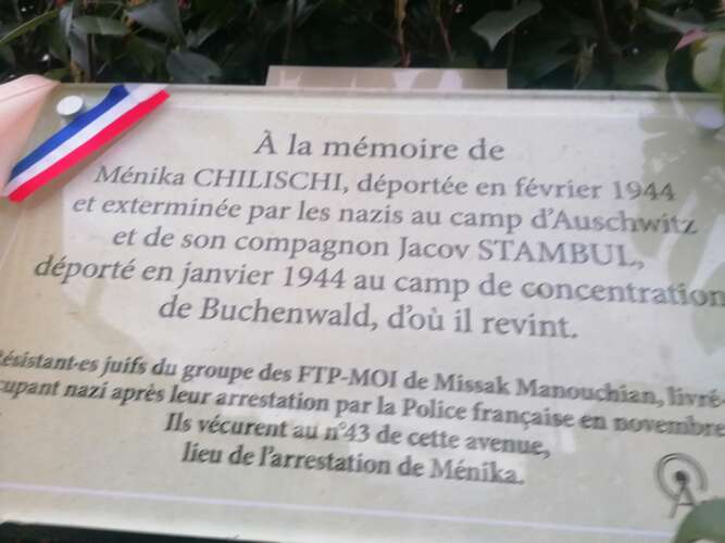 Plaque Cérémonie à la mémoire des 4 FTP-MOI qui ont vécu à Arcueil