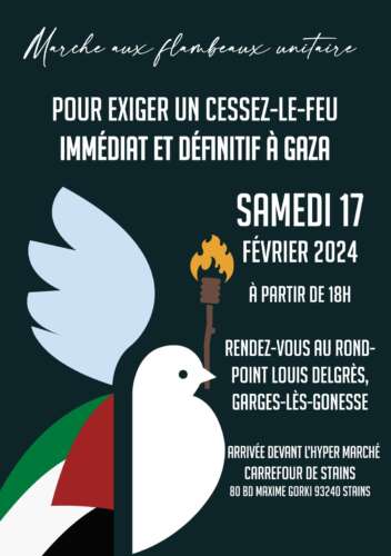 carrefour1 À Garges-lès-Gonesses (93), marche aux flambeaux pour un cessez-le-feu à Gaza