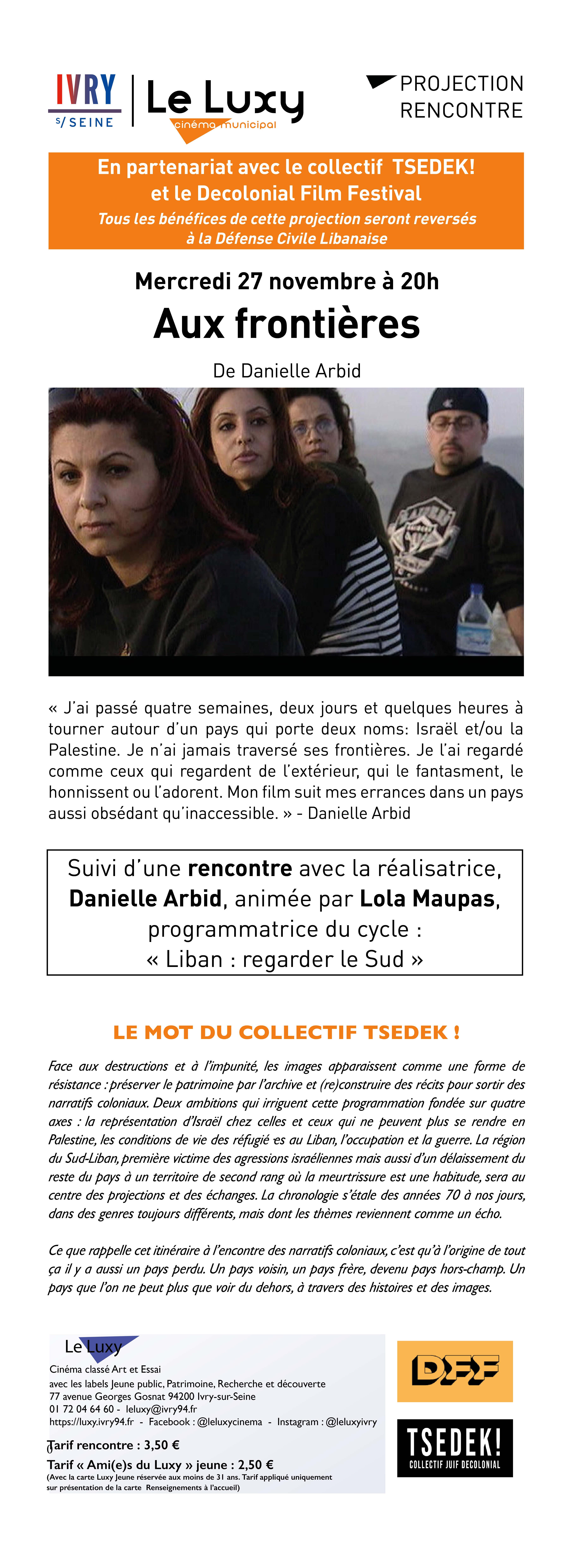 11.27 Newsletter Aux frontieres À Ivry-sur-Seine (94), projection du film "Aux frontières" suivie d'un débat avec la réalisatrice