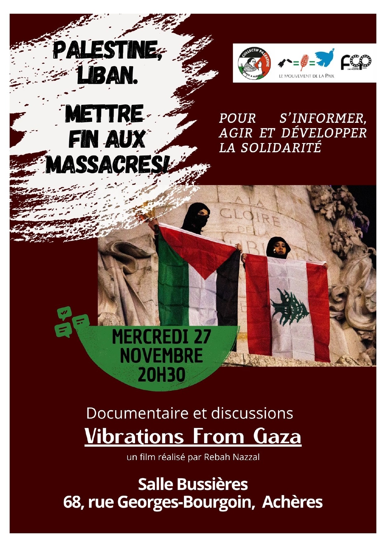 À Achères (78), réunion publique sur le thème « Palestine, Liban : mettre fin aux massacres ! » 3 Acheres 27 novembre 2024 flyer 003 page 0001 À Achères (78), réunion publique sur le thème « Palestine, Liban : mettre fin aux massacres ! »