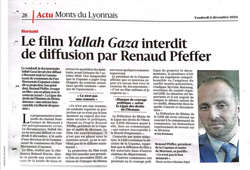 Le film YALLAH GAZA censuré. Droit de réponse du réalisateur 2 Coupure de presse Yallah Gaza interdit de diffusion