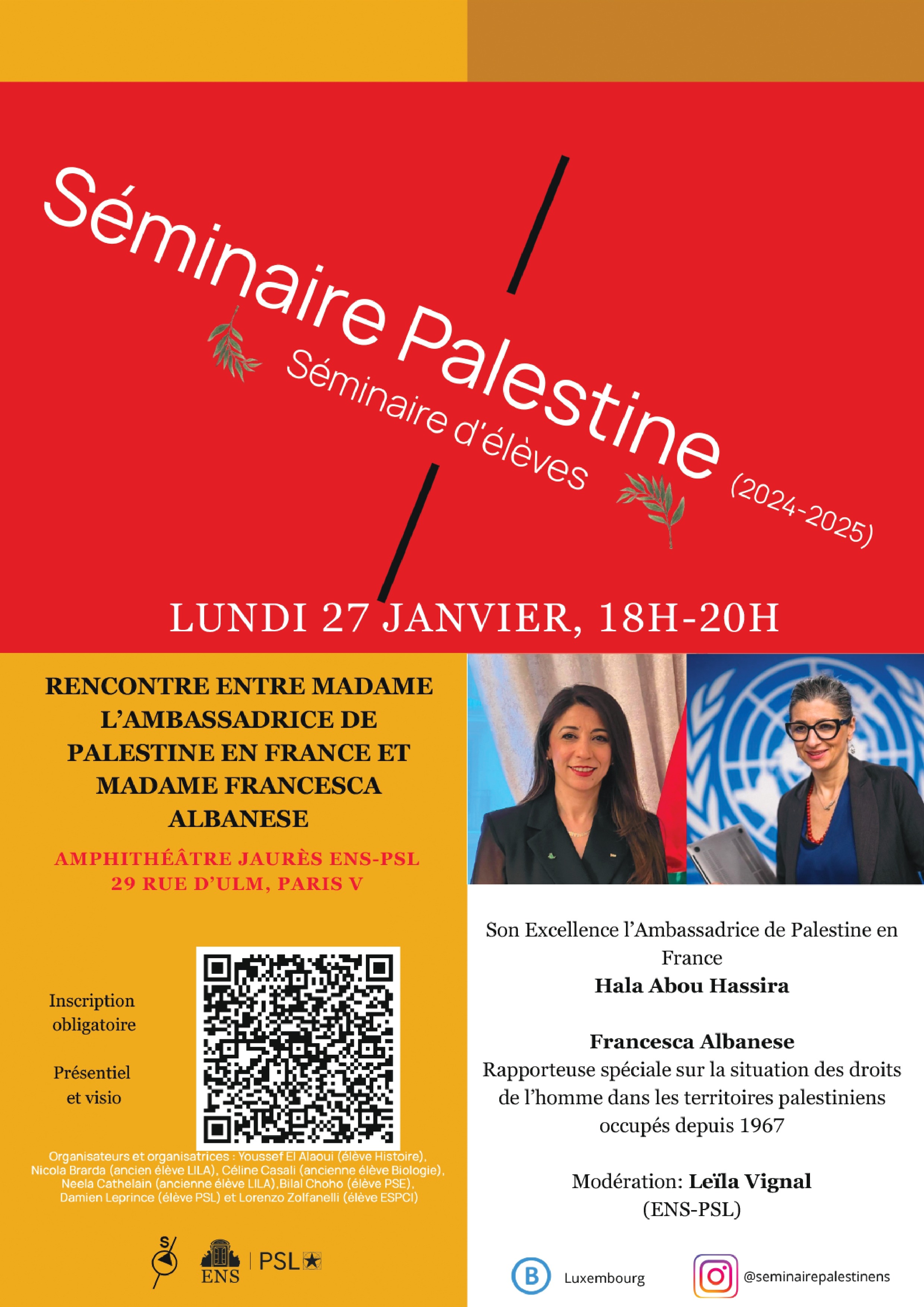 À Paris (5ème), rencontre entre Hala Abou Hassira, ambassadrice de Palestine en France et Francesca Albanese, rapporteuse spéciale des Nations unies sur les territoires palestiniens occupés 3 ENS Abou Hassira Albanese affiche page 0001 À Paris (5ème), rencontre entre Hala Abou Hassira, ambassadrice de Palestine en France et Francesca Albanese, rapporteuse spéciale des Nations unies sur les territoires palestiniens occupés