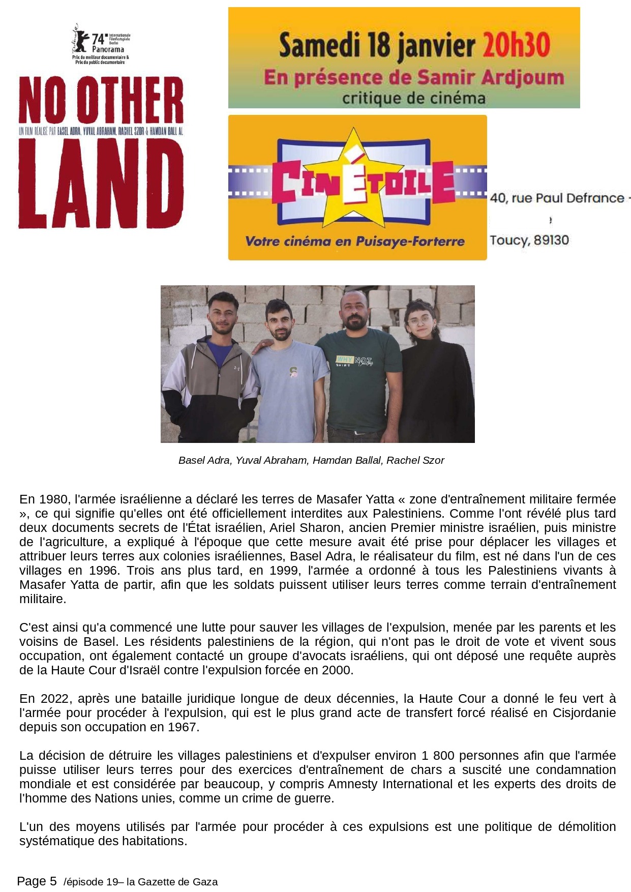 Abeer épisode 20 - "Les vœux pour l’année 2025 de la part de la Gazette de Gaza" 7 Film, no other land
