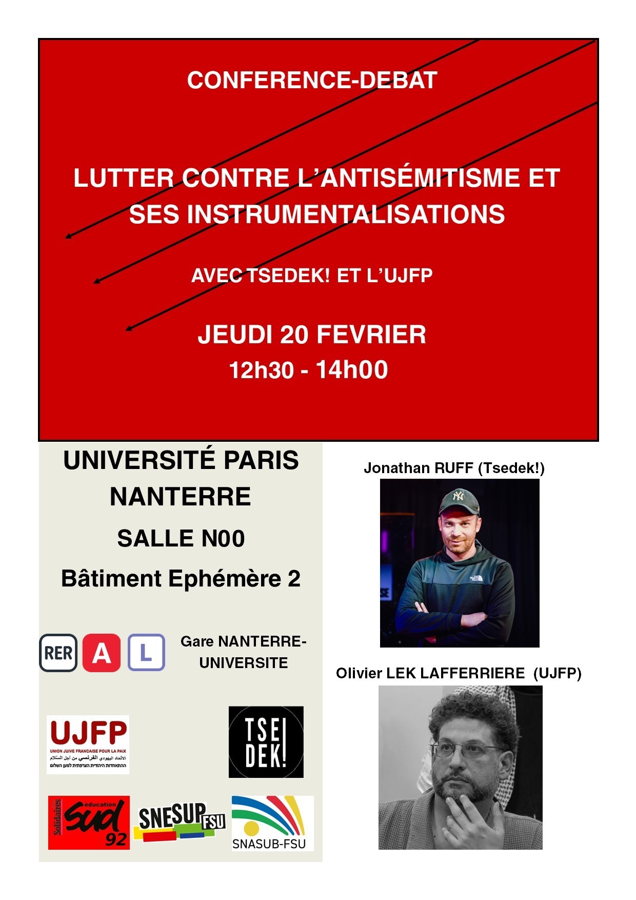 À Nanterre (92), conférence-débat sur le thème : "Lutter contre l'antisémitisme et ses instrumentalisations". 3 Affiche de la conférence-débat sur le thème "Lutter contre l'antisémitisme et ses instrumentalisations". Nanterre, jeudi 20février 2025