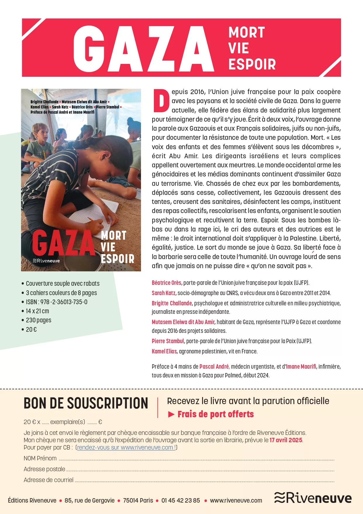 Gaza. Mort, vie, espoir. Souscription