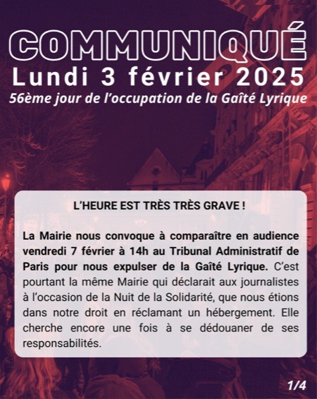 À Paris (4ème), rassemblement de soutien aux jeunes du parc de Belleville 3 Gaité Lyrique. Communiqué à Paris (4ème), rassemblement de soutien aux jeunes du parc de Belleville