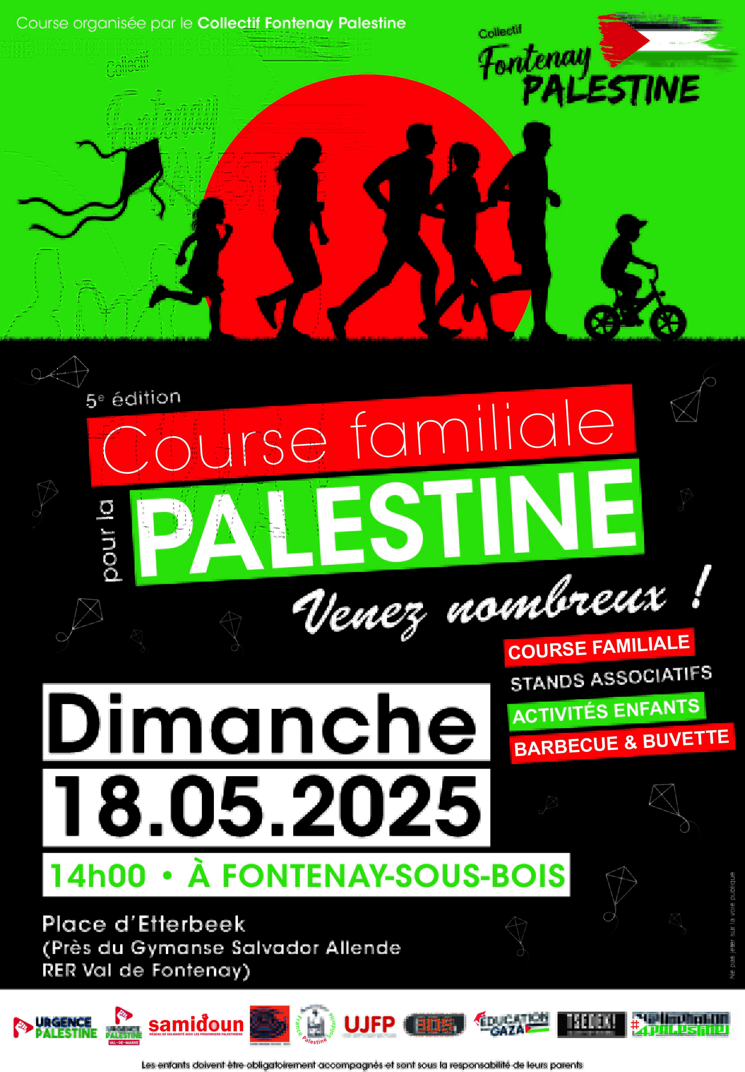 Tract Fontenay-sous-Bois, course familiale pour la Palestine. 18 mai 2025