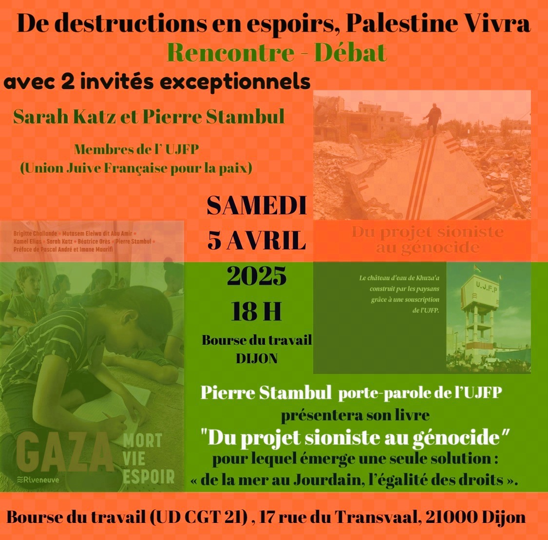 À Dijon, rencontre-débat - 5 avril 2025 - "De destruction en espoirs, Palestine vivra"