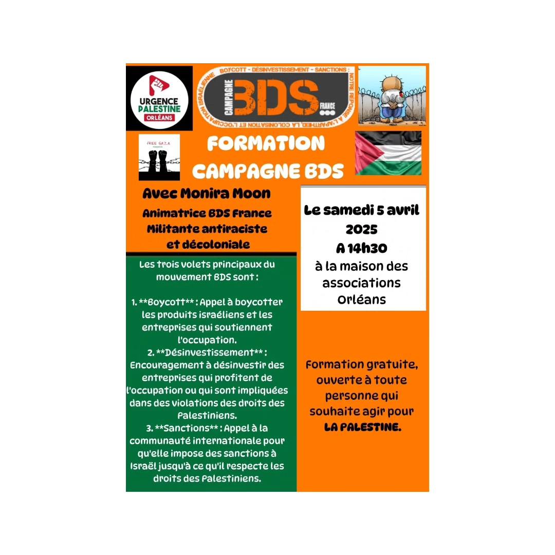Halte à la censure ! Pour la liberté d'expression et de réunion ! 3 Censure de la mairie d'Orléans : tract de la formation boycott de l'État israélien