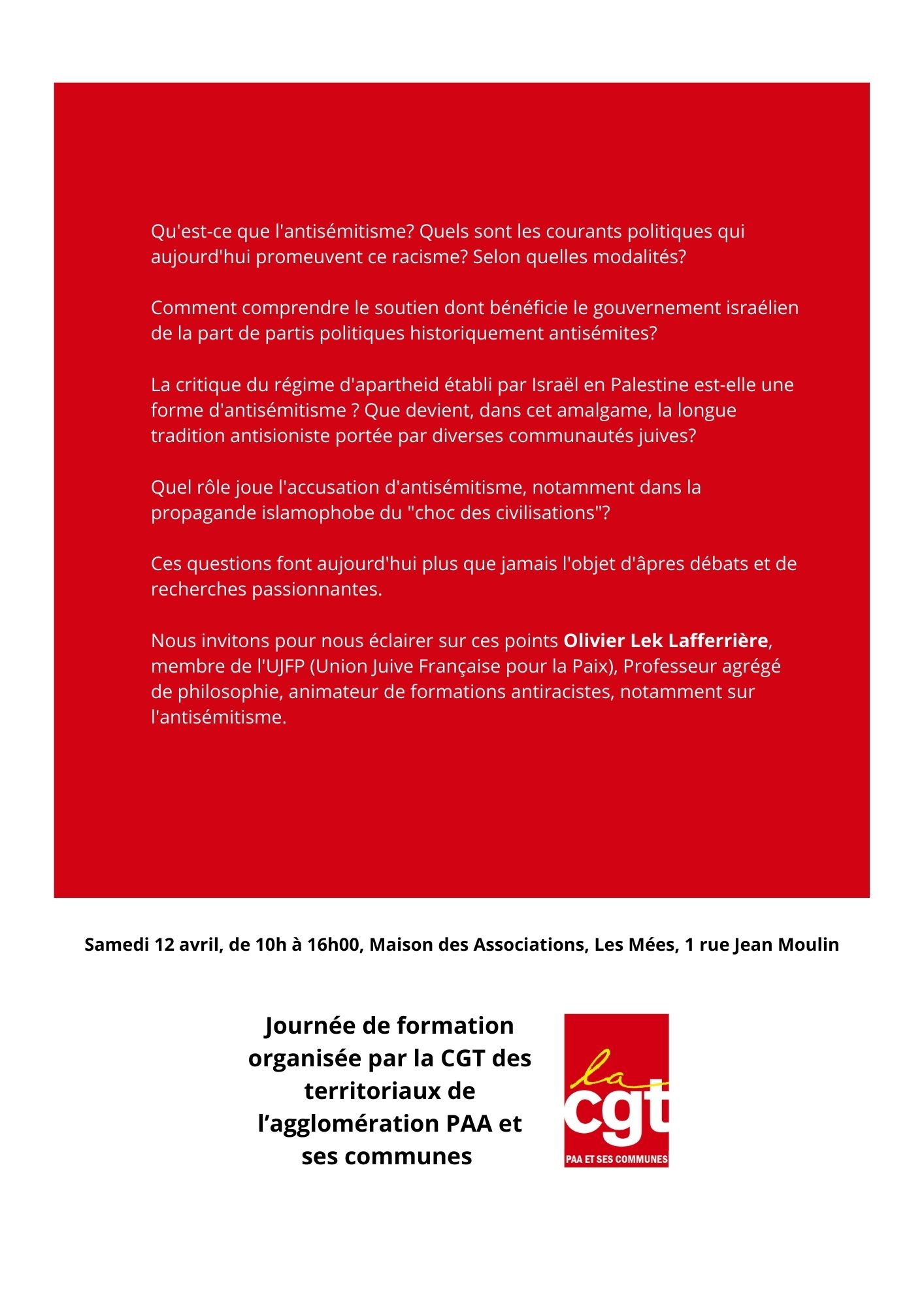 Aux Mées (04), formation animée par Olivier Lek Lafferrière sur le thème : "Qu'est-ce que l'antisémitisme? Quels sont les courants politiques qui aujourd'hui promeuvent ce racisme?" 3 OLLConf Aux Mées (04), formation animée par Olivier Lek Lafferrière sur le thème : "Qu'est-ce que l'antisémitisme? Quels sont les courants politiques qui aujourd'hui promeuvent ce racisme?"