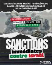 25maiUP À Paris, rassemblement "Stop génocide - sanctions immédiates contre Israël"