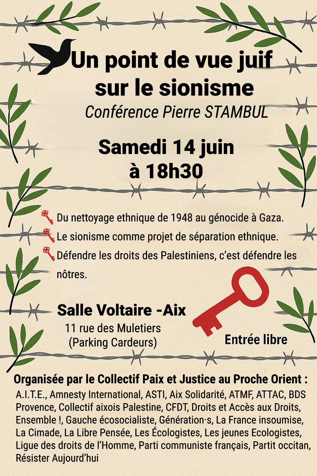 Affiche3 PierreMAJ 002 À Aix-en-Provence (13), conférence de Pierre Stambul : "Un point de vue juf sur le sionisme"