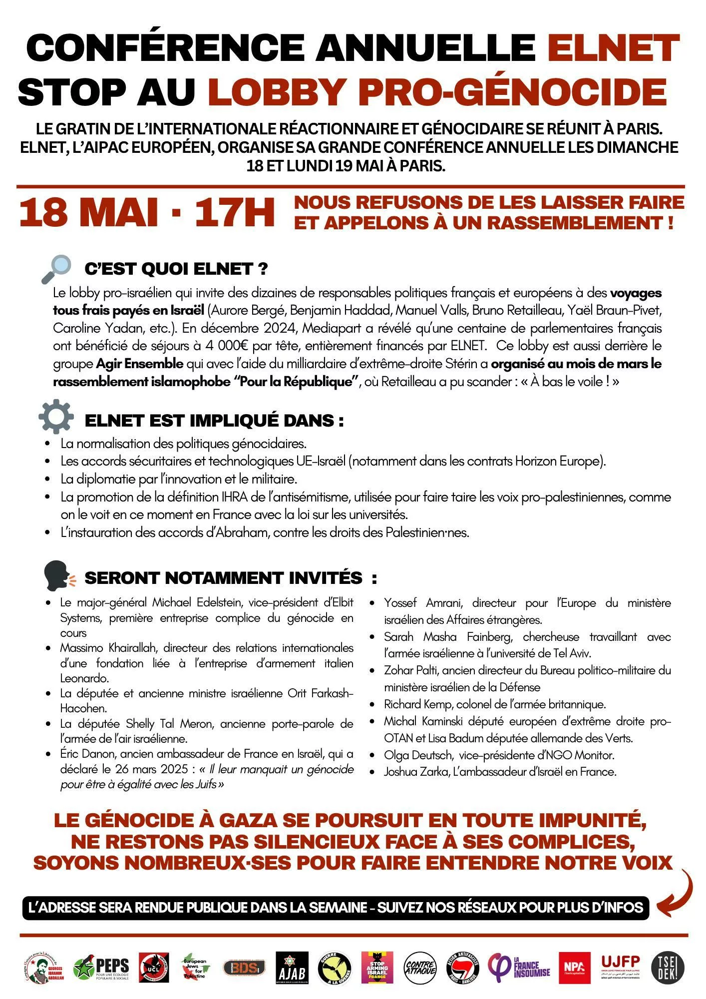 CONTRE ELNET RASSEMBLEMEN 2 jpg Appel à un rassemblement contre Elnet, le lobby pro-génocide