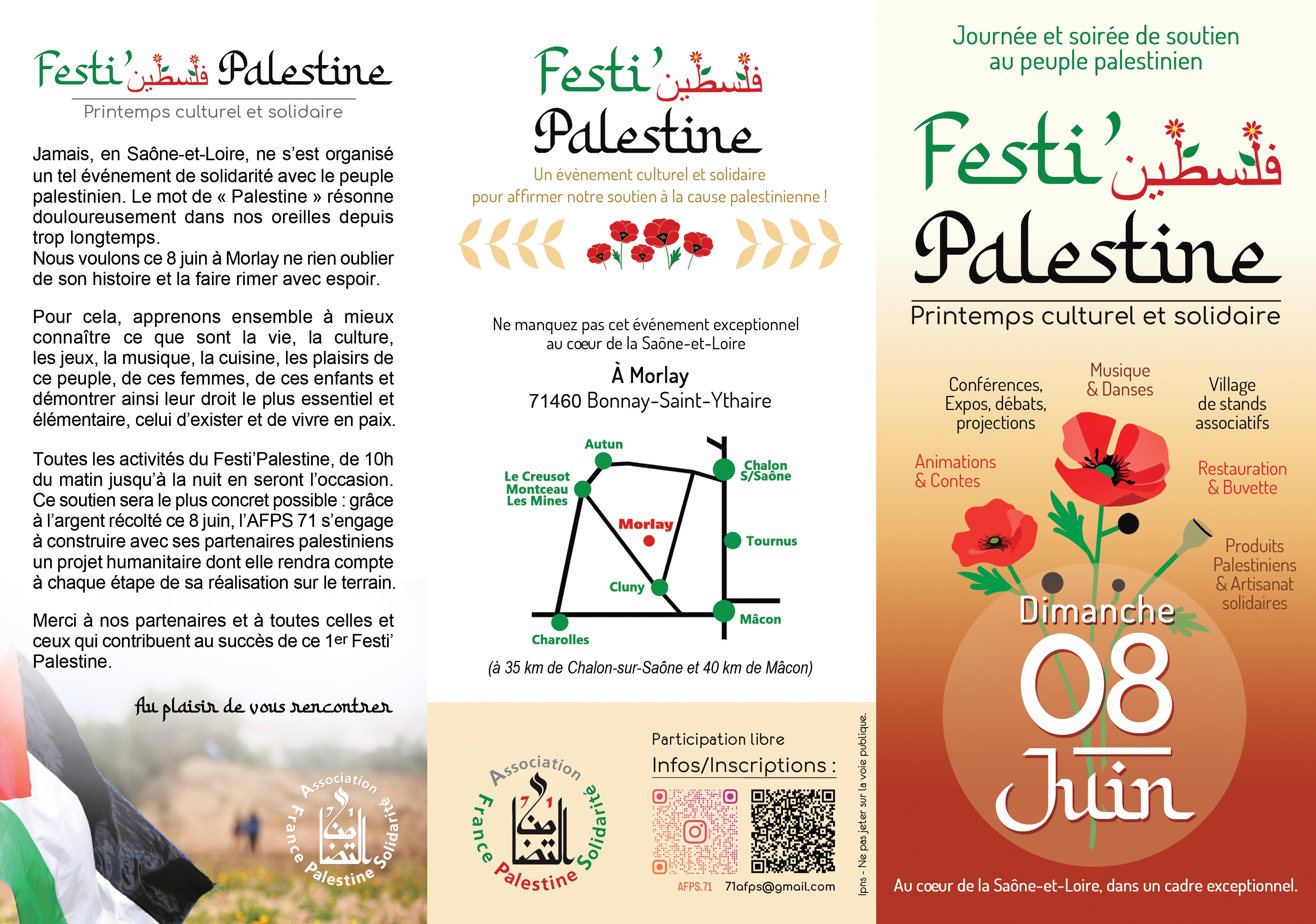 Flyer FestiPalestine RECTO exterieur 1 À Morlay (71), Festi' Palestine : journée et soirée de soutien au peuple palestinien
