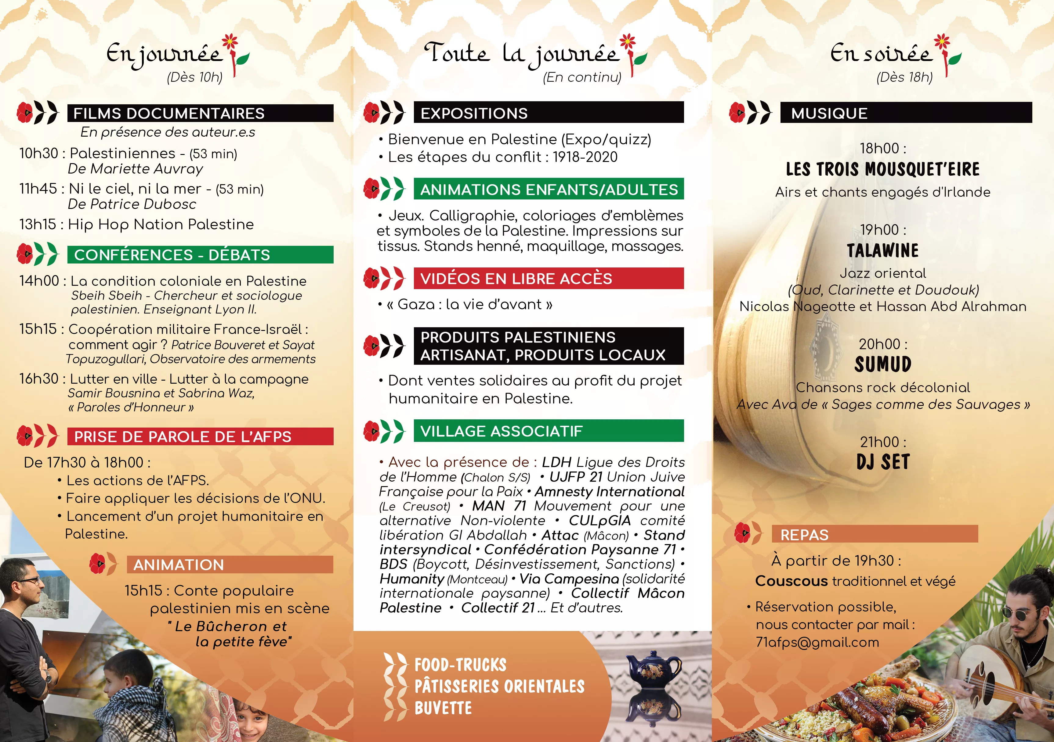 Flyer FestiPalestine VERSO Interieur À Morlay (71), Festi' Palestine : journée et soirée de soutien au peuple palestinien