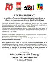 IMG 20250522 WA0018 002 À Sens (89), rassemblement en soutien à l'enseignante suspendue pour une minute de silence en hommage aux victimes du génocide à Gaza