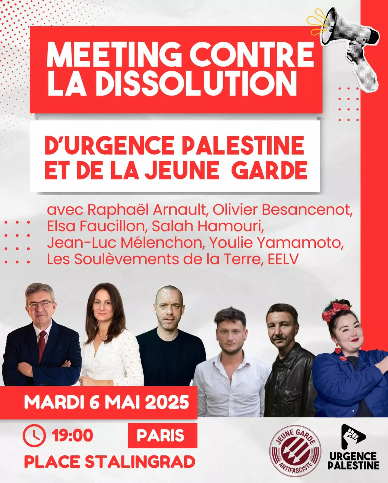 meettingUP 1 À Paris, meeting contre la dissolution d'Urgence Palestine et de la Jeune Garde