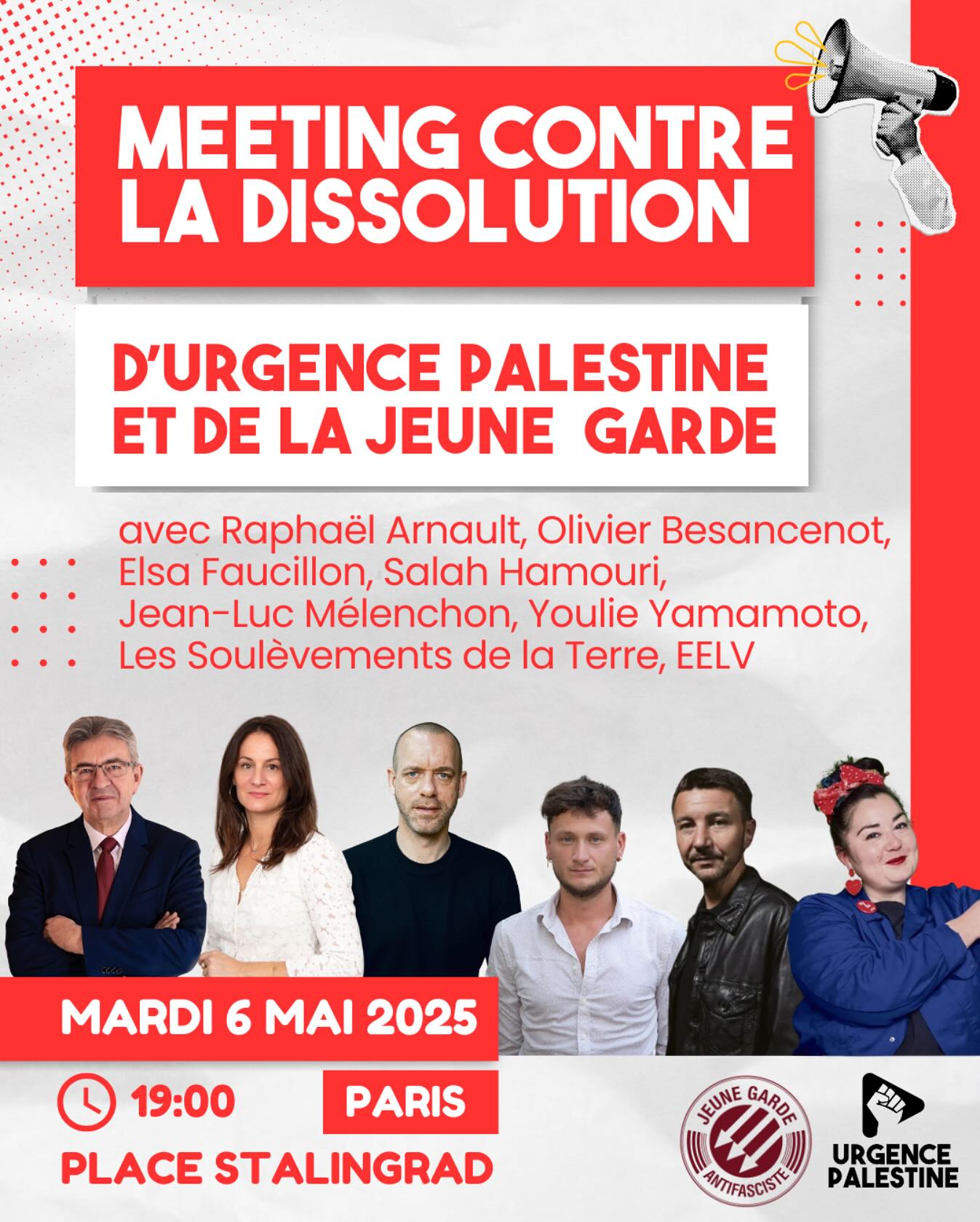 meettingUP 1 À Paris, meeting contre la dissolution d'Urgence Palestine et de la Jeune Garde