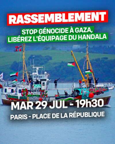 Rassemblement du 29 7 republique À Paris, rassemblement contre le génocide à Gaza et pour la libération de l'équipage du Handala