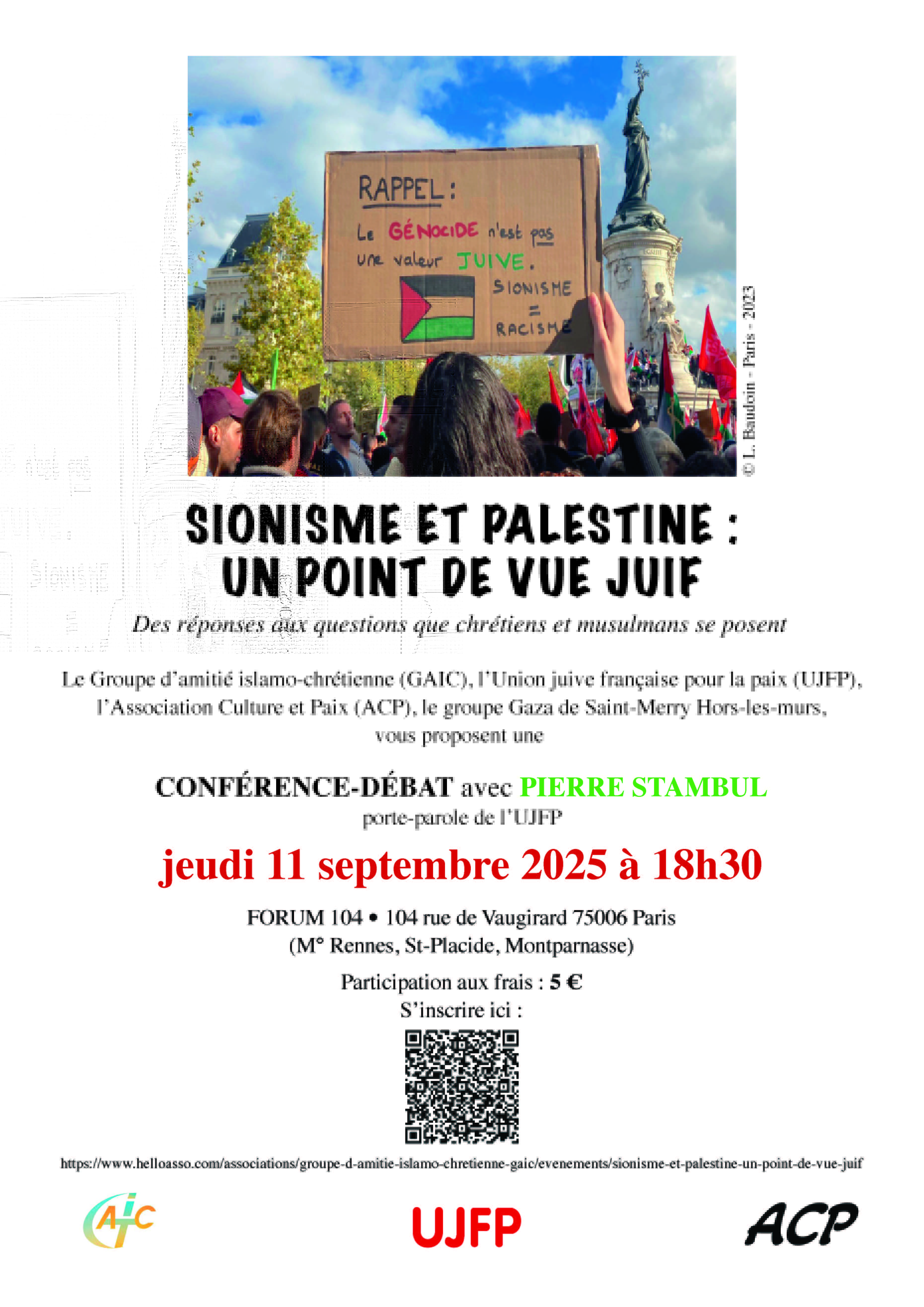 FLYER 11 sept. 2025 À Paris (6ème), conférence-débat : sionisme et Palestine, un point de vue juif