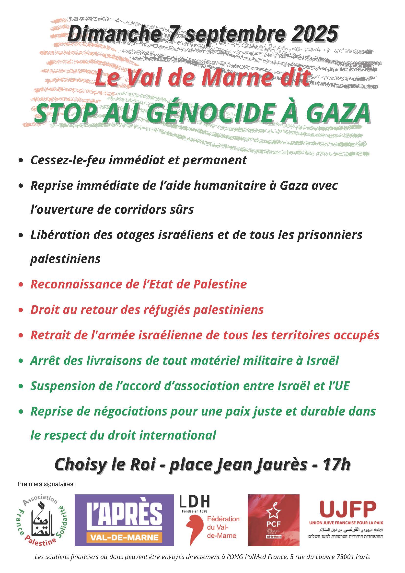 Tract commun stop genocide Gaza 07 09 25 À Choisy le Roi (94), marche pour Gaza