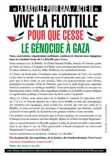 Bastille Acte III 26.09.2024 3 Couleur À Paris, la Bastille pour Gaza - Soutien à la Flottille