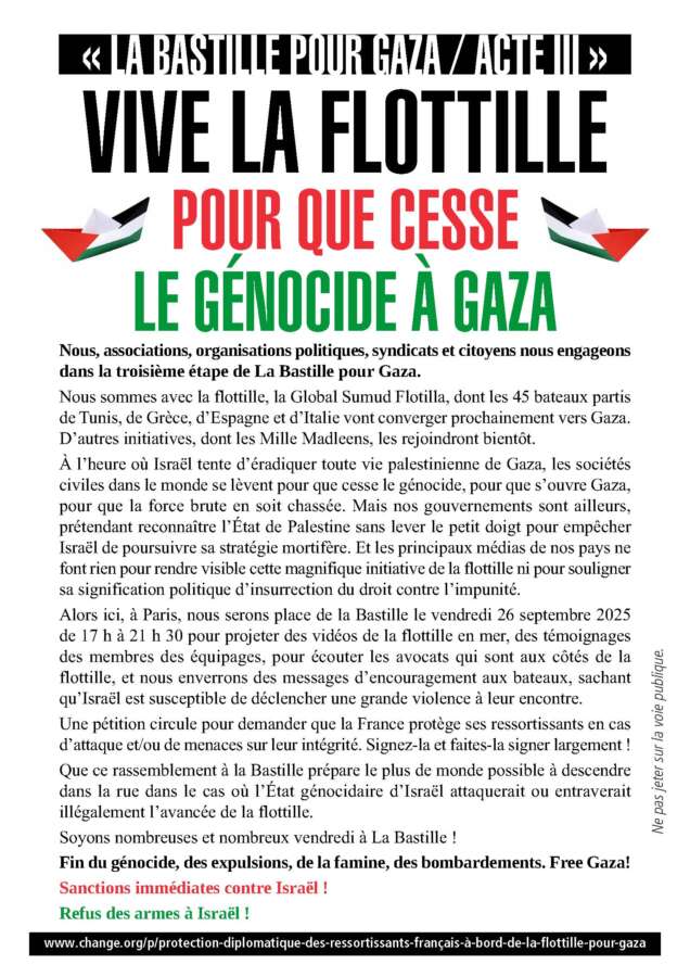 Bastille Acte III 26.09.2024 3 Couleur À Paris, la Bastille pour Gaza - Soutien à la Flottille