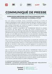 CP finalise Communiqué de presse - Suspension arbitraire des évacuations de Gaza : contestation devant le Conseil d'État
