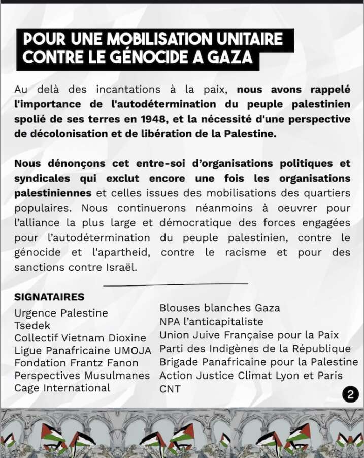 Pour une mobilisation unitaire contre le génocide à Gaza 3 Mobilisation unitaire 21 septembre 2025 0K Pour une mobilisation unitaire contre le génocide à Gaza