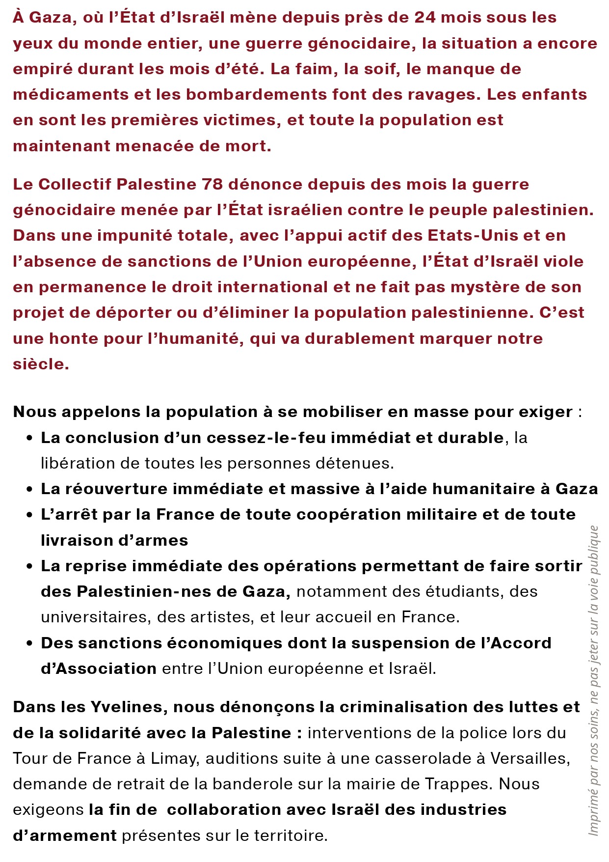 TRACT 26 sept 25 a Versailles page 0002 À Versailles (78), manifestation : "Stop génocide, urgence humanitaire, sanctions, soutien aux flotilles"