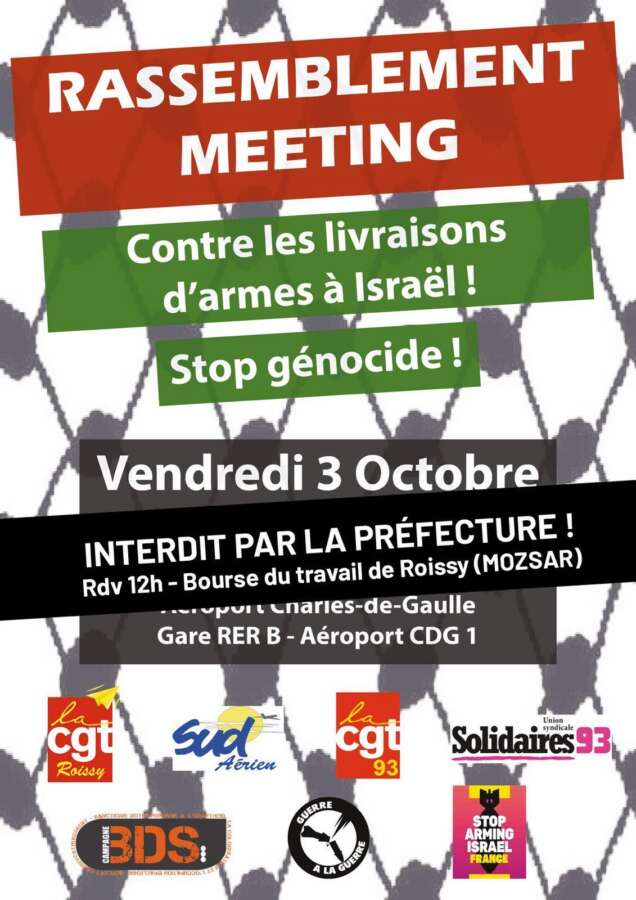 Action a midi 3 10 25 signal 2025 10 03 083707 002 À Roissy (95), rassemblement contre les livraisons d'armes à Israël