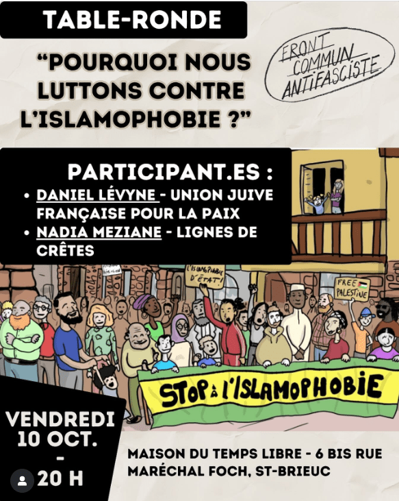 Table ronde St Brieuc À Saint-Brieuc (22), table-ronde : pourquoi nous luttons contre l'islamophobie ?