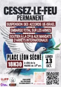 flyer 13 octobre À Paris (15ème), rassemblement pour un cessez-le-feu en Palestine