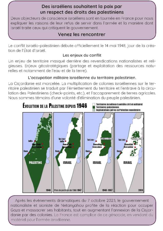 flyer 16 novembre 25 2 À Paris (11ème), débat avec deux objecteurs de conscience israéliens