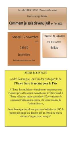 15 11 25 Rosevegue À Millau (12), conférence gesticulée d'André Rosevègue :"Comment je suis devenu juif en l'an 2000"