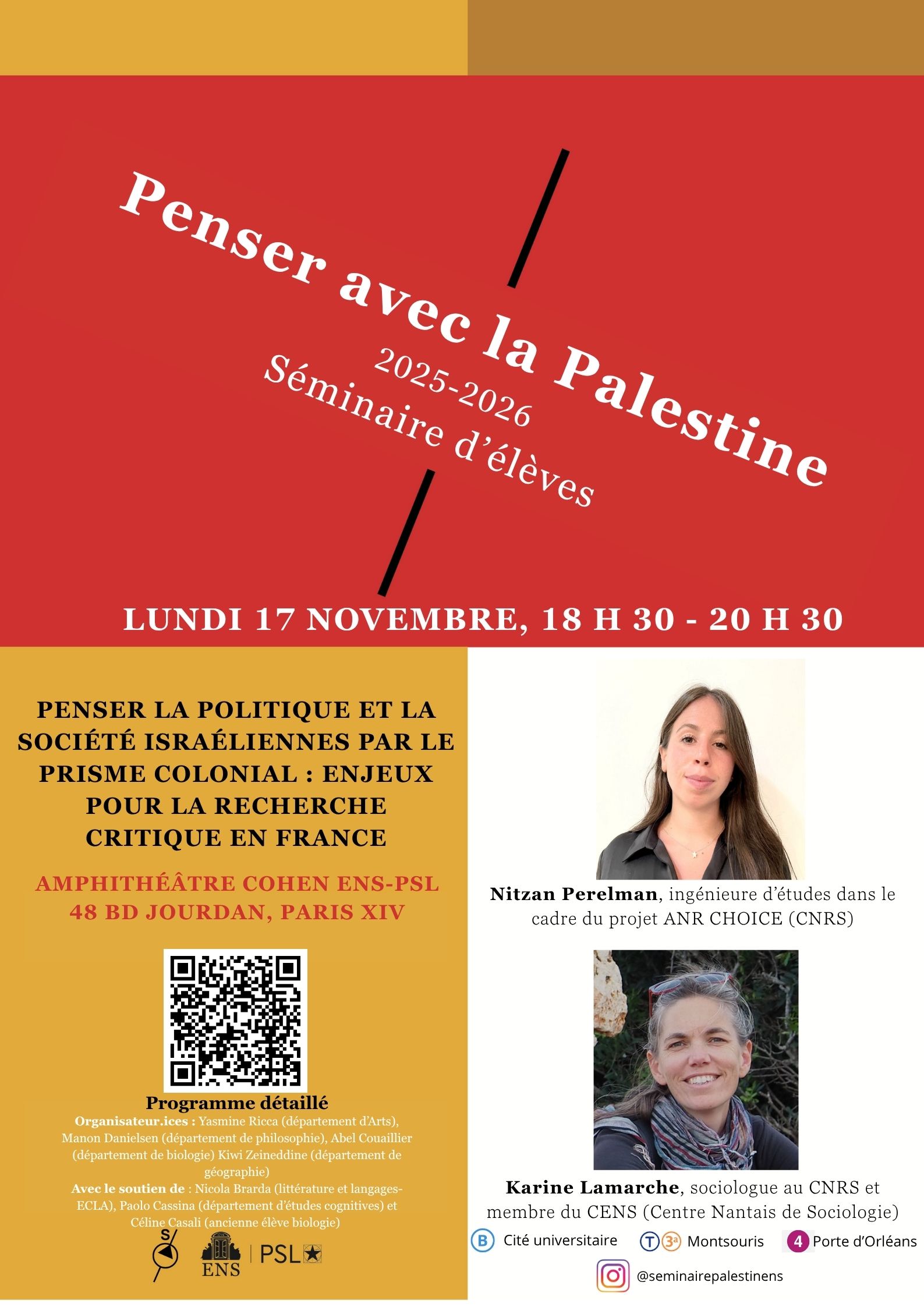 Affiches Seminaire Palestine 2025 2026 À Paris (14e), séminaire Penser avec la Palestine, à l'École normale supérieure