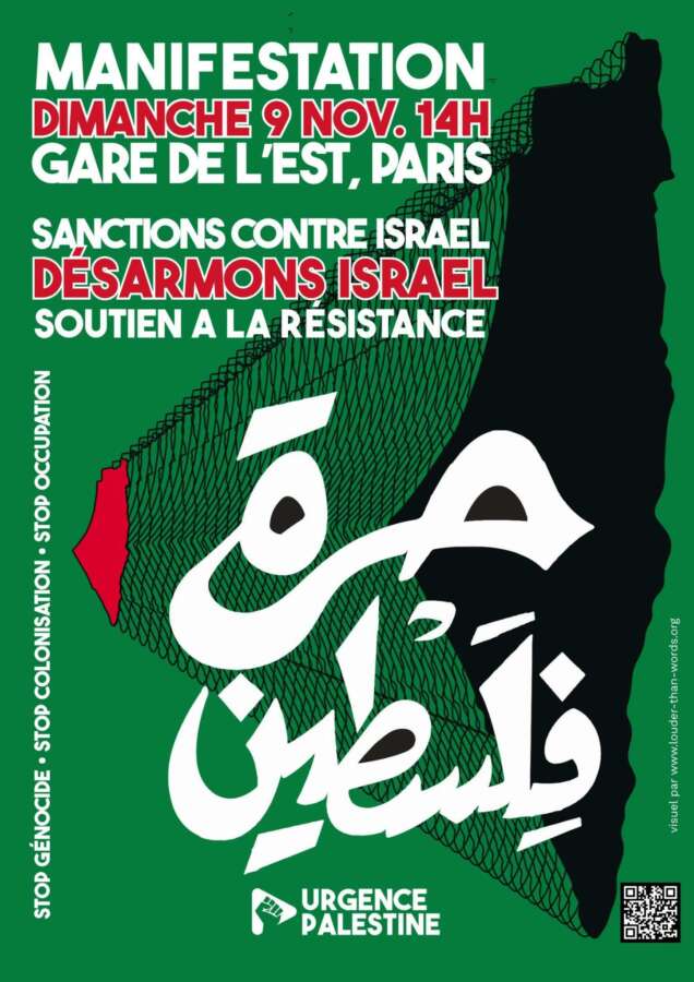 Flyer 9 novembre À Paris, manifestation pour un cessez-le-feu durable