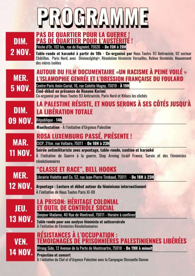 Programme 22 novembre 25 Novembre 2025 : mois féministe anticolonial