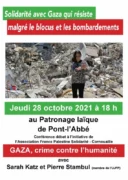 affiche jpg À Pont-L'Abbé, conférence-débat avec Sarah Katz et Pierre Stambul : "Solidarité avec Gaza qui résiste malgré le blocus et les bombardements"