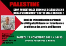 affichette rassemblement 13 nov 2021 2 page 0001 jpg À Nîmes, rassemblement de solidarité avec les organisations palestiniennes de défense des droits de l'homme