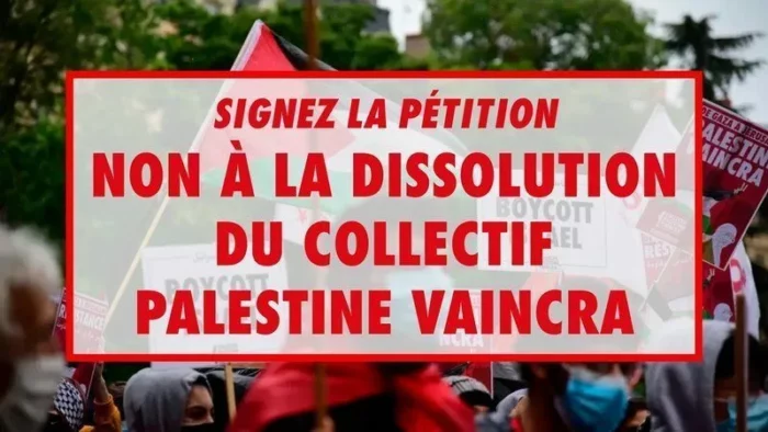 CqNoMuRMHsXawIu 800x450 noPad jpg Pétition : "Non à la dissolution du Collectif Palestine Vaincra"