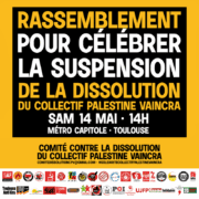 suspensionDissoCPV À Toulouse, rassemblement pour célébrer la suspension de la dissolution du Comité Palestine Vaincra