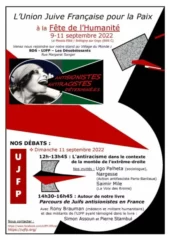 Proposition Flyer UJFP Fête de lHuma 2022 Recto Verso Page 1 jpg L'UJFP à la fête de l'Huma 2022 : débat sur l'antiracisme et l'extrême-droite