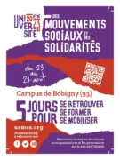 UEMSS Flyer A6 definitif jpg L'UJFP À L'UNIVERSITÉ D'ÉTÉ DES MOUVEMENTS SOCIAUX ET DES SOLIDARITÉS (UEMSS)