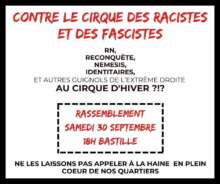 Rassemblement Bastille Contre le cirque des racistes et des fascistes !