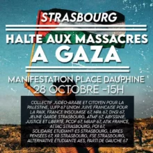 halte aux massacres manif Strasbourd 28 octobre 23 jpg À Strasbourg, halte aux massacres à Gaza